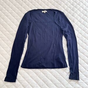 Madewell Angled-Neck Long-Sleeve Top Navy Blue Large